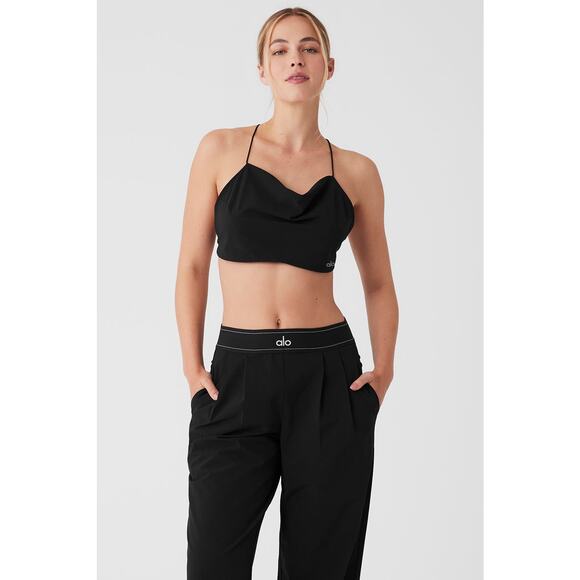 Alo Yoga Cropped Megastar Cowl Neck Tank - M - Black